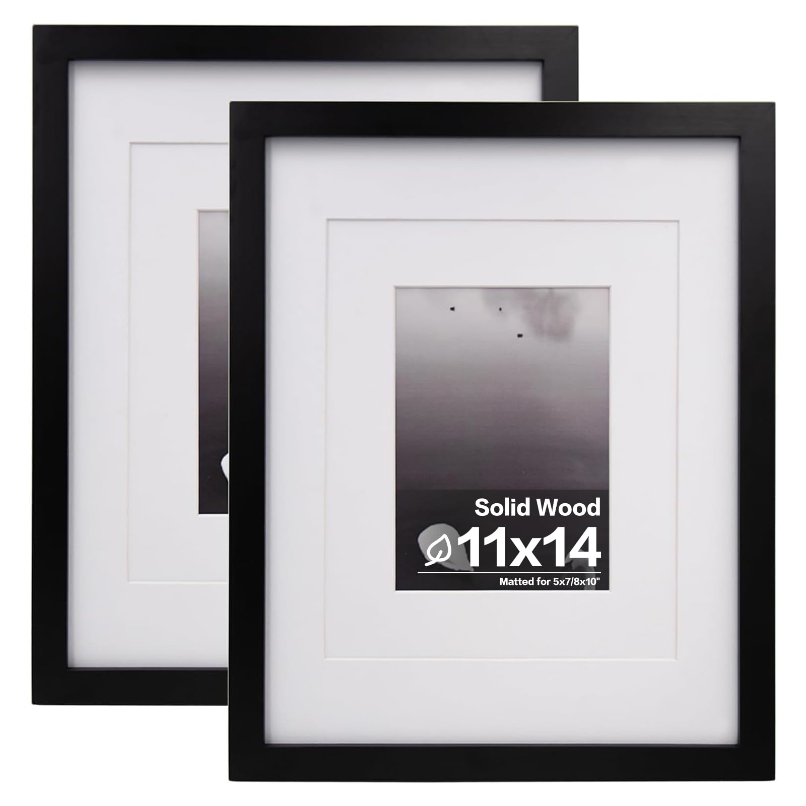 Photo 1 of Egofine 11x14 Picture Frames Made of Solid Wood 2 PCS Black Covered by Plexiglass - for Table Top and Wall Mounting for Pictures 8x10 or 5x7 with Mat Horizontally or Vertically Display Photo Frame