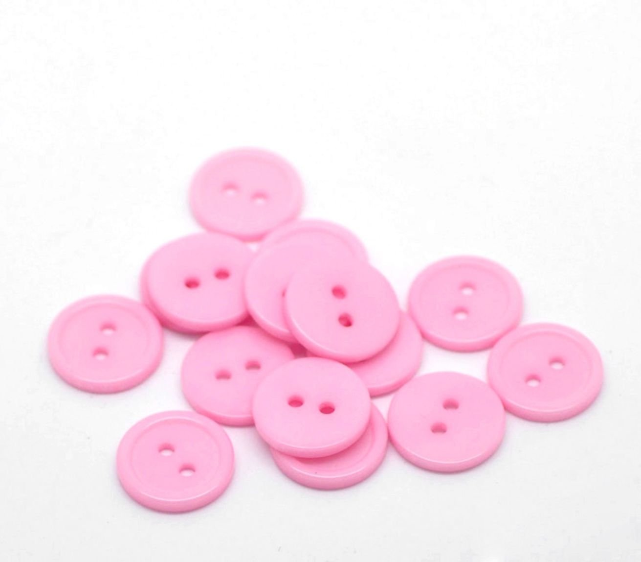 100 x Pink Round Ridge 2 Hole Resin 15mm Buttons. for Sewing/Knitting Clothes, Scrapbooing Cardmaking Crafts (Pink, 15mm)