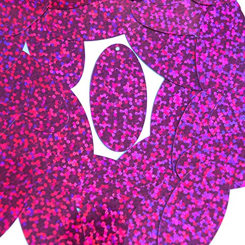 Sequin Oval 1.5 inch Fuchsia Pink Glitter Hologram Multi Reflective. Couture Paillettes. Made in USA. Loose sequins for embroidery, bridal, applique, arts, crafts, and embellishment.