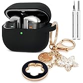 KOUJAON Compatible Silicone Case Cover for Samsung Galaxy Buds 3 Pro, Galaxy Buds 3 with Bling Keychain (Black)