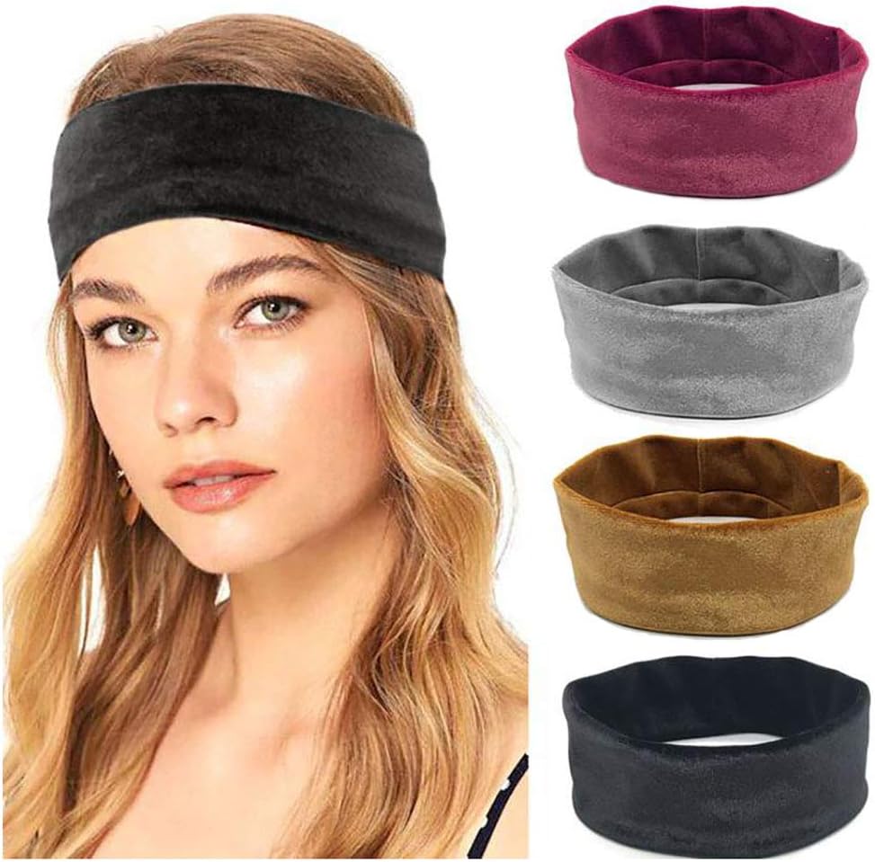 Catery Wide Velvet Headbands Turban Workout Head Wrap Hair Scarf Fashion Elastic Hair Band for Women and Girls
