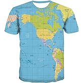 KYKU Men World Map Shirt Globe Costume Earth Print Geography for Adult