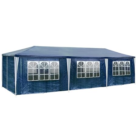 TecTake Pavillon Partyzelt Gartenzelt Eventpavillon 3x9m 9x3m + 8 Seitenteile - Diverse Farben - (Blau | Nr. 400935)