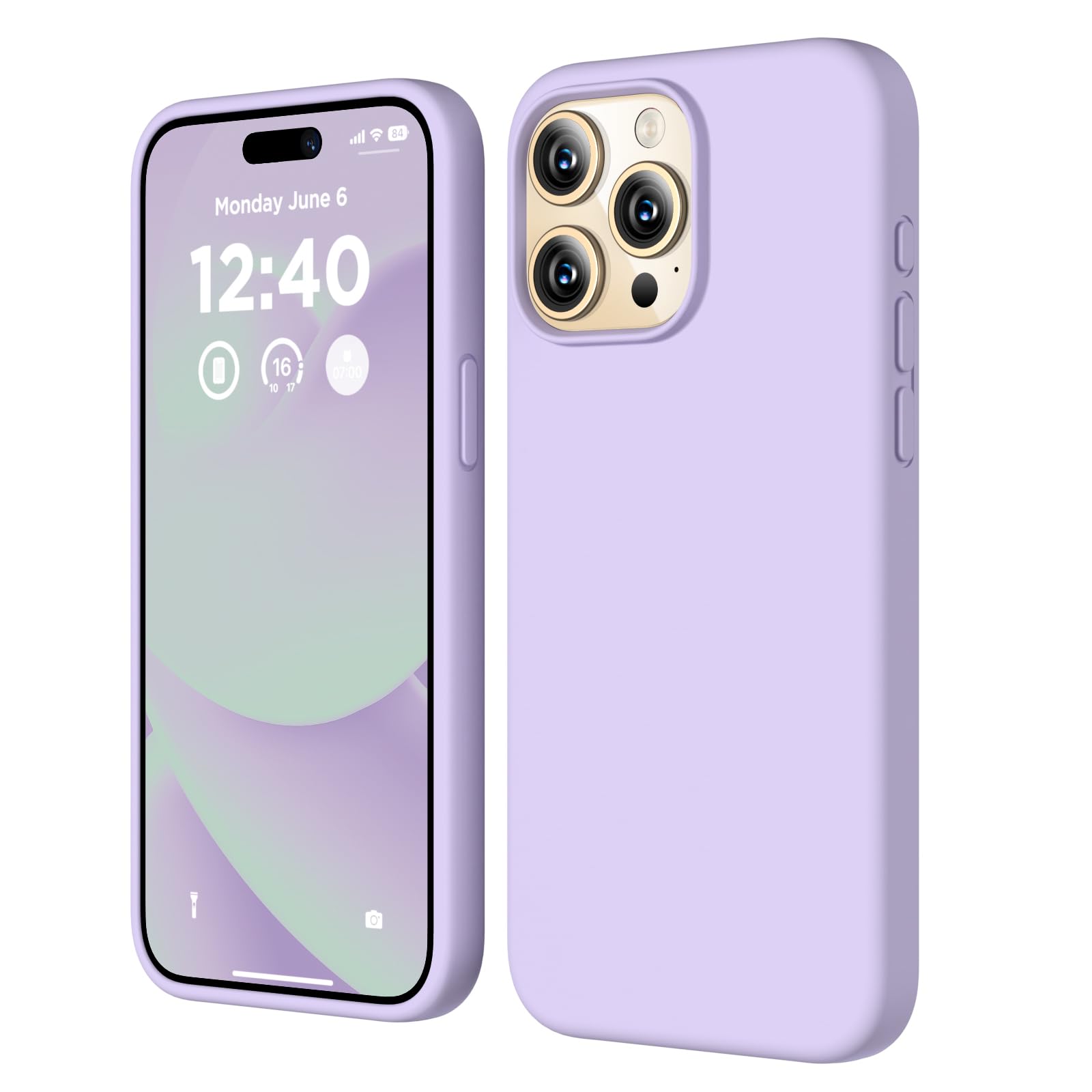 COFFKER Compatible with iPhone 15 Pro Case, Liquid Silicone Case, Full Body Shockproof Protective Cover Slim Thin Phone Case with Soft Anti-Scratch Microfiber Lining, 6.1 inch-Lilac