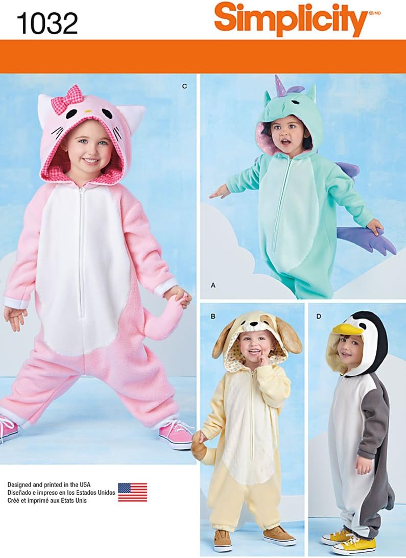 Simplicity Animal Onesie Costume for Kids Sewing Patterns, Sizes 1/2-4