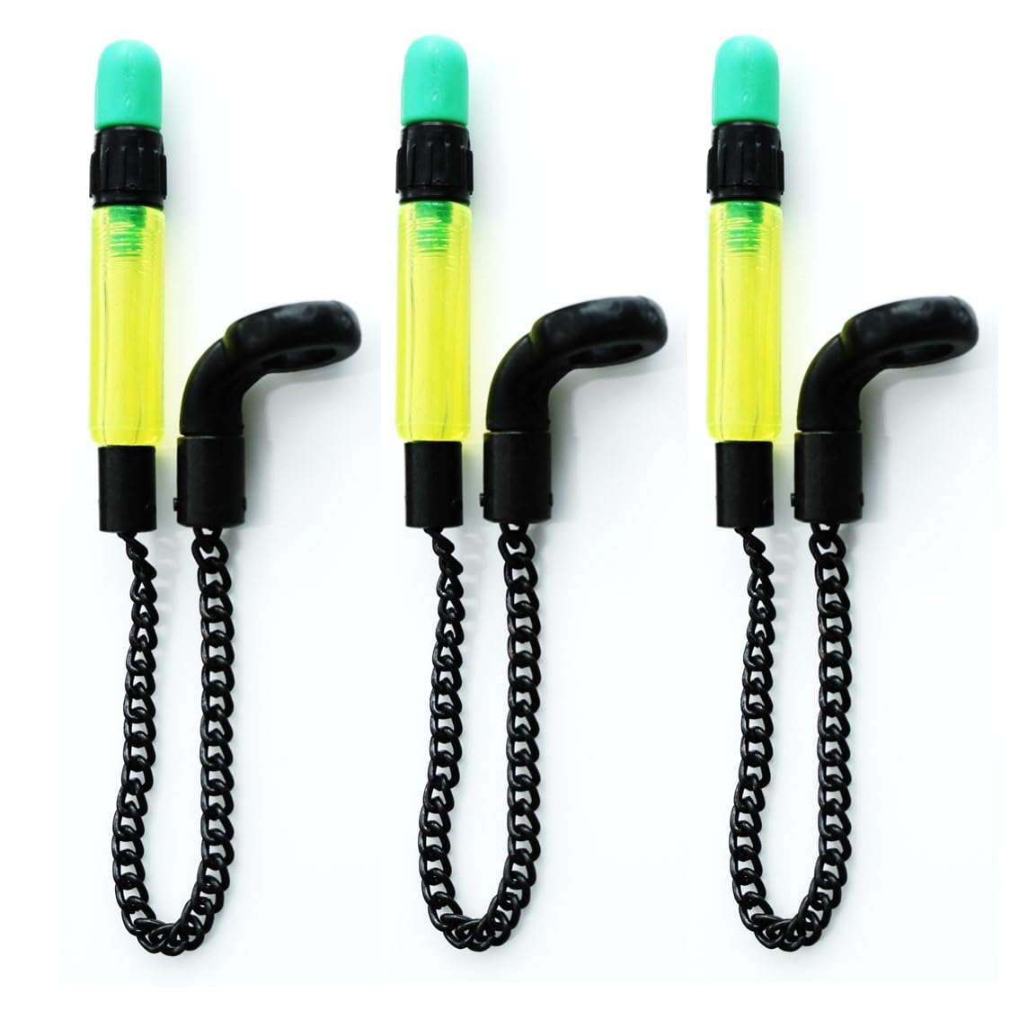 3 x Bobbins Bite Indicators Semi Short Chain 15cm Carp fishing Tackle for Bite Alarms and bank sticks (Green)