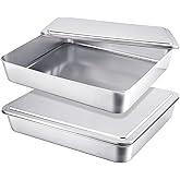 Funnymoom 2 Sets Stainless Steel Cake Pan with Lid 11 x 13 Inch Rectangle Bread Loaf Pans with Cover Rectangle Baking Bakeware for Bread Cake Brownies, Dishwasher Safe (Classic Style)