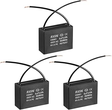 Uxcell Cbb61 Run Capacitor 450v Ac 5uf 2 Wires Metallized Polypropylene Film Capacitors For Ceiling Fan 3pcs