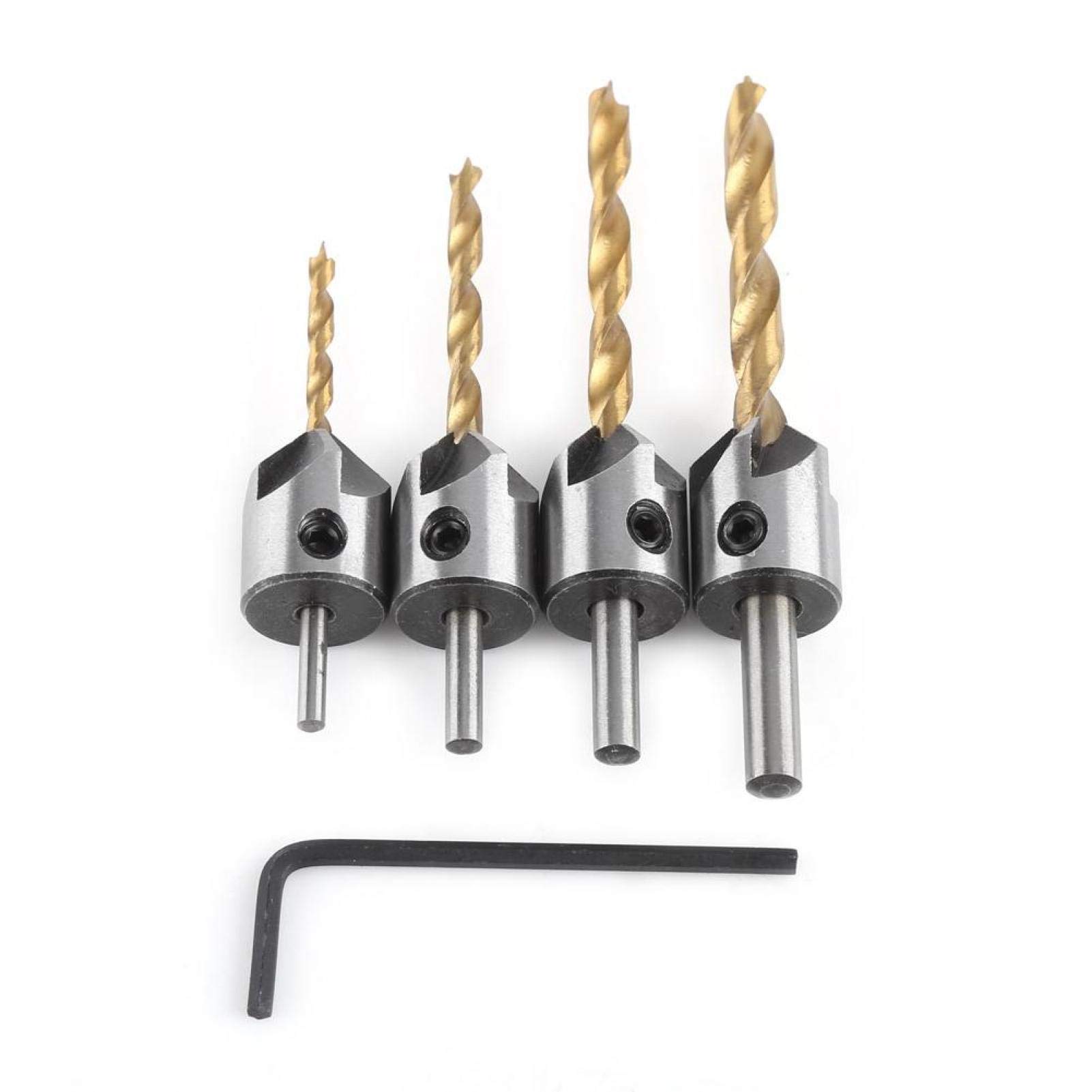 Steel Countersink Drill Bit Carpentry Woodworking Boring Tool Round Shank with Hex Key Chamfer Drill Bit (4PCS)