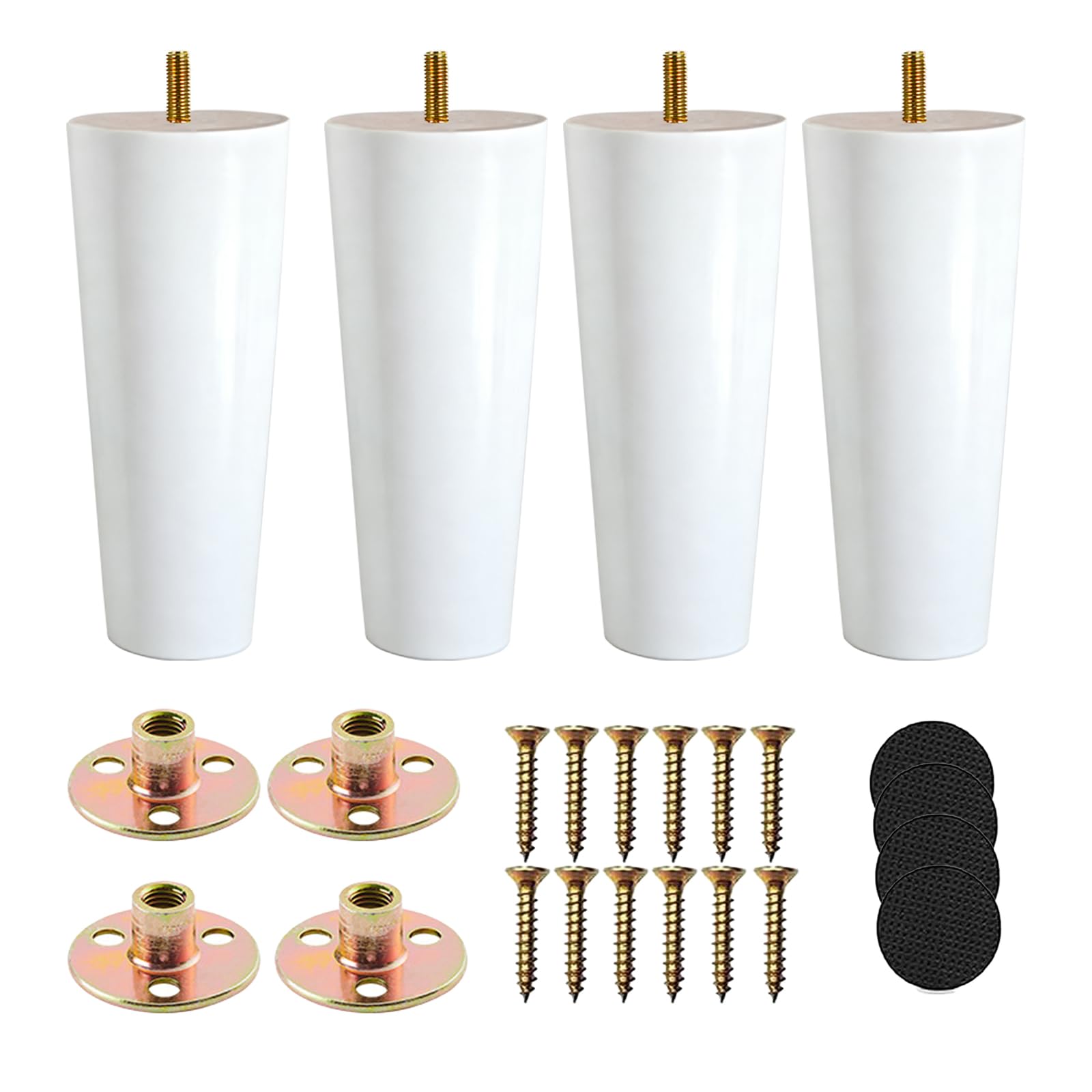 XineYuor 4pcs White Wooden Furniture Legs, Wooden Legs for Table, Sofa or Furniture Legs with Mounting Plates and Screws for Sofa, Bed, Cabinet, Armchair (15 cm/5.90 inches, White)