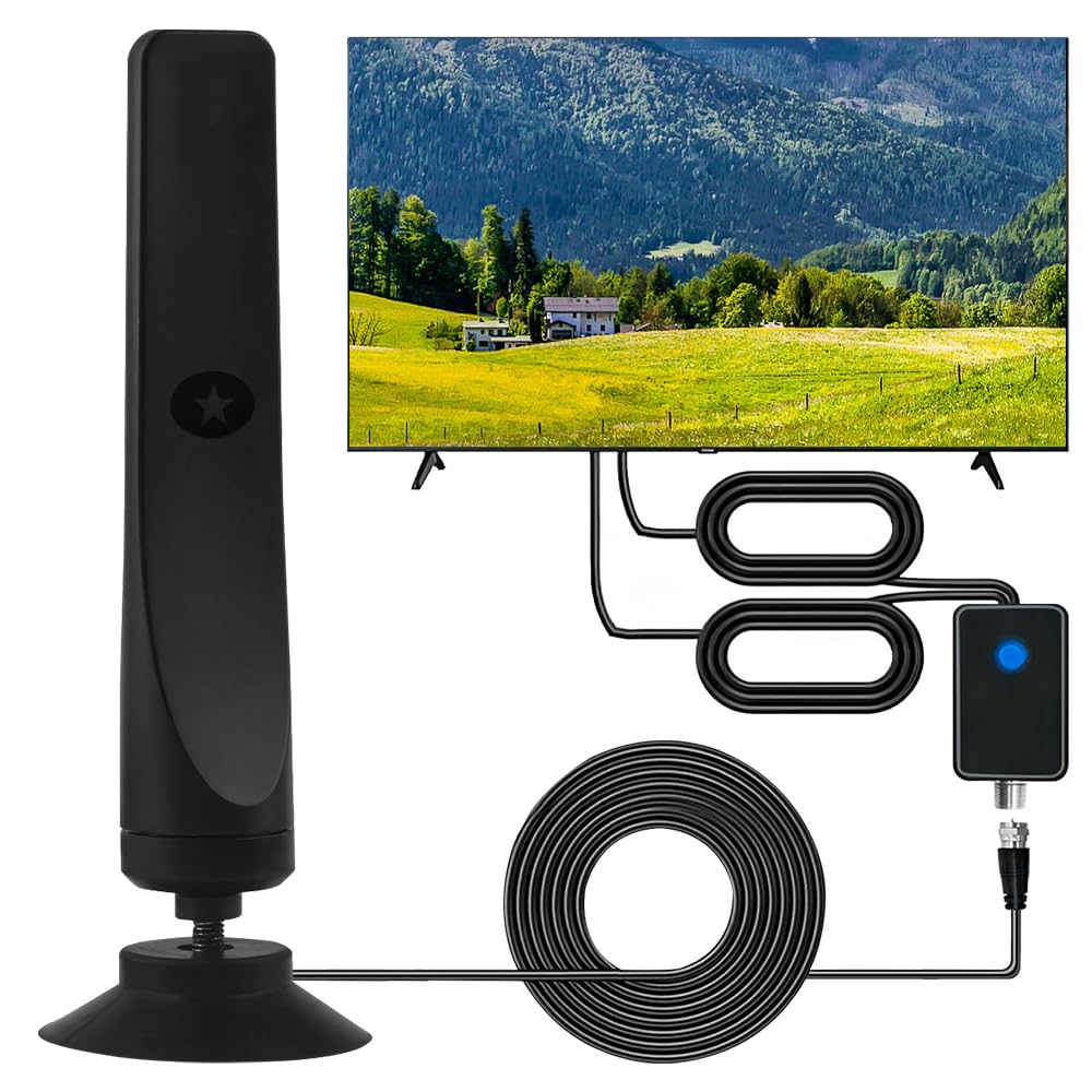Mineup Rewave Antenna, Wavemax TV Antenna, Suction Cup Antennas Plug Play, 2025 Upgraded TV Aerial, 50-Mile Range Channels Signal Booster Universal High Gain Indoor Outdoor Aerial (1set)