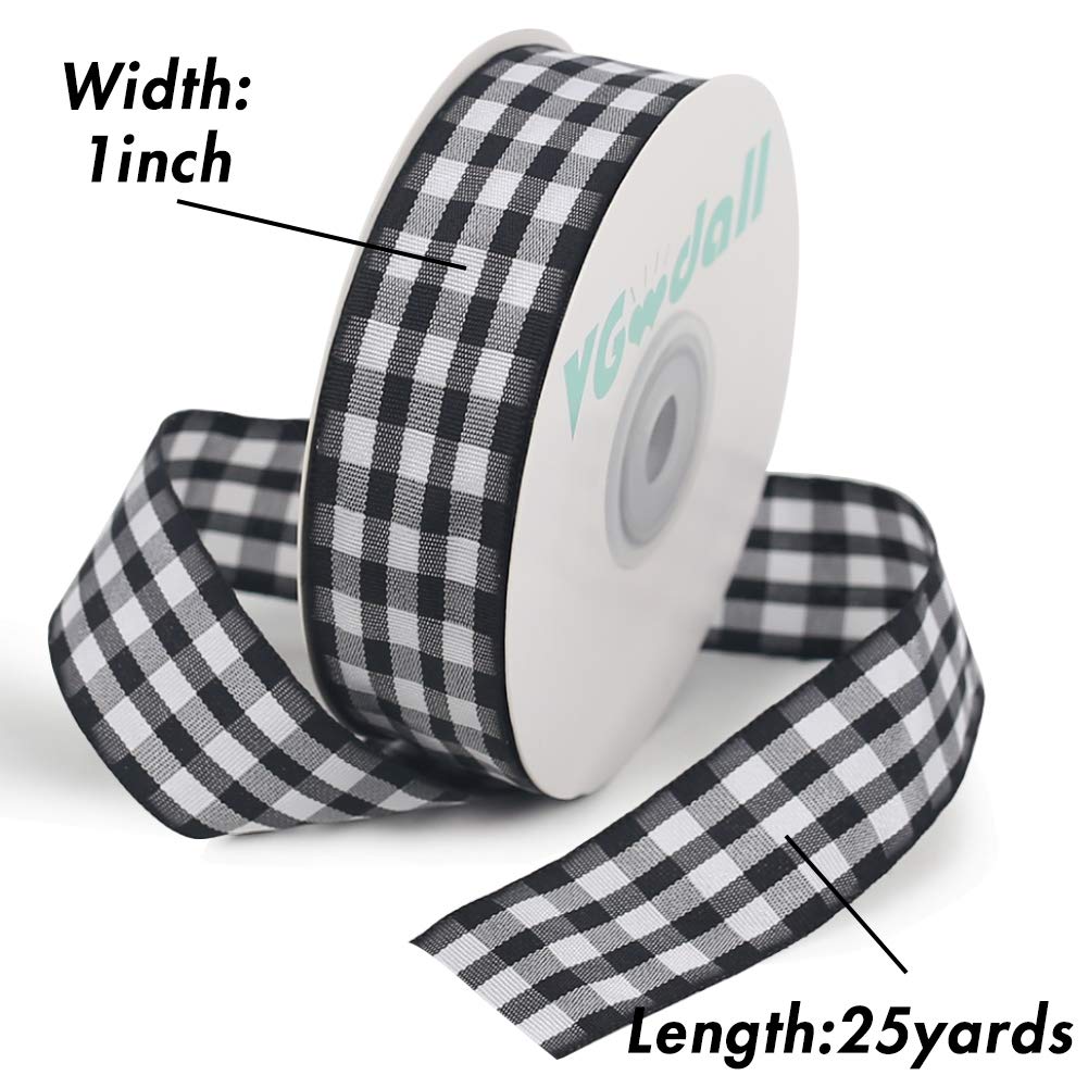 Buffalo Ribbon Decoration-25 Yards and 1 Inch White and Black Gingham Ribbon, Decorate Your House,Staircase and DIY Any Kind of Style You Like
