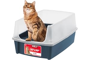 IRIS OHYAMA IRIS USA XX-Large Cat Litter Box, Open Top Extra Large Litter Box for Big Cats and Multi-Cat Households, High Sided Scatter Shield, Easy to Clean, 30"L x 20"W x 14"H, Navy