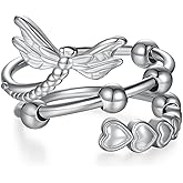 qielizhu Fidget Rings for Anxiety 925 Sterling Silver Dragonfly Ring Adjustable Anti Anxiety Ring With Bead Spinner Rings Dragonfly Jewelry Gifts for Women