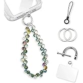 KARENSKEYS Phone Charm Strap, Stylish Crystal Beaded Lanyard with Tether Tab &Metal Buckle for Cellphone, Wrist Keychain for Car Keys with D Ring for Women.
