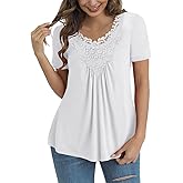 Tralilbee Women's Plus Size Tops Casual Blouse Short Sleeve Lace Crochet Tunic Tops, M-4XL