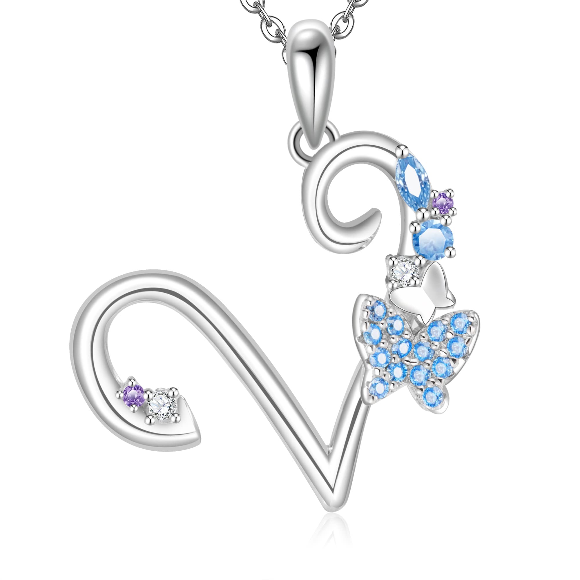 Initial Necklace for Women 925 Sterling Silver Butterfly Letter Pendant Gift for Women
