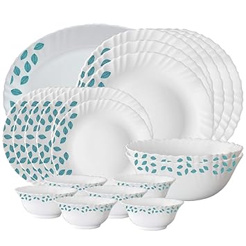Larah By Borosil Leaves Opalware Dinner Set, 21-Pieces, White