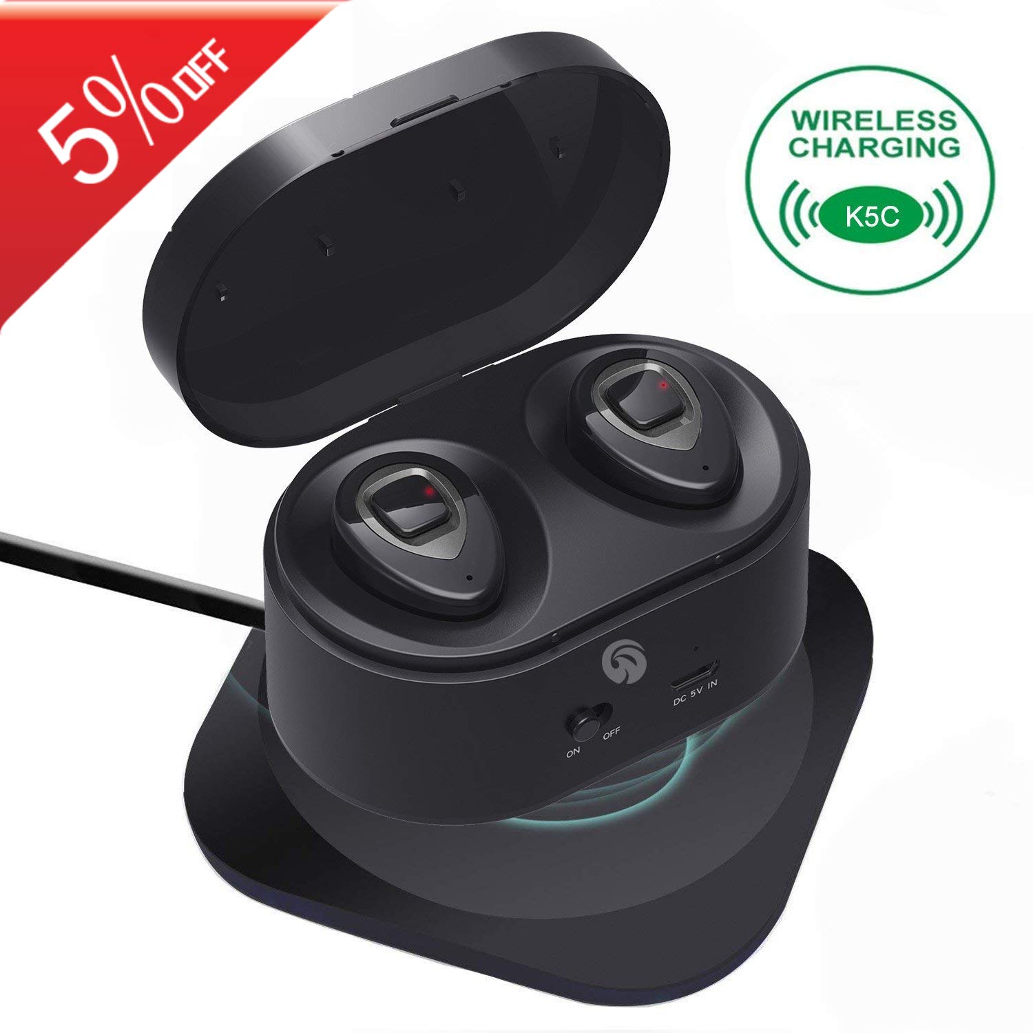 Bluetooth Earbuds - HiFi Stereo Ultralight Sport Wireless Earbuds, Portable Charging Box-Support Wireless Charge, In-Ear Bluetooth Headphones w/Mic for iPhone iPad Android(K5C-metallic)