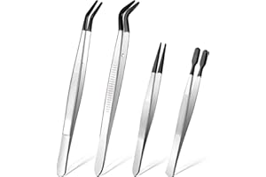 Ainiv 4pcs Tweezers with Rubber Tips, PVC Coated Tweezers Set, Rubber Straight/Flat/Long Curved Tips Non Marring Tweezers for Jewelry Crystals Bead, Crafts Making, Lab Stainless Steel Tweezer Tool