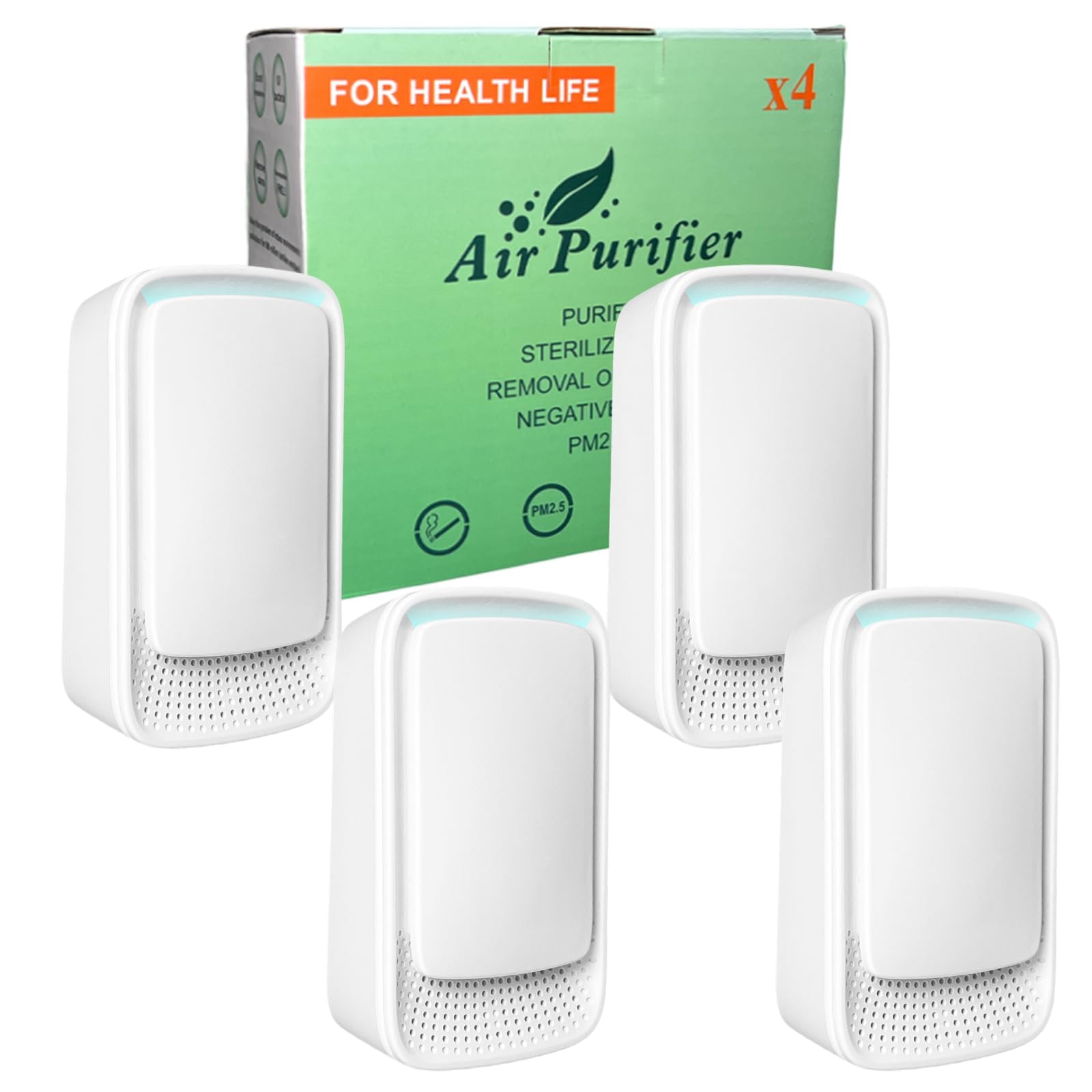 Plug In Air Purifier, Negative Ion Air Purifiers Quiet Wall Plug In Air Fresheners for Home Bathroom Basement Kitchen - Portable Mini Air Ionizers Cleaner Odor Pets Smell, Dust (4, White)