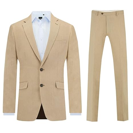 Dobell Herren Leinen Anzug zweiteilig Sandfarben Slim Fit