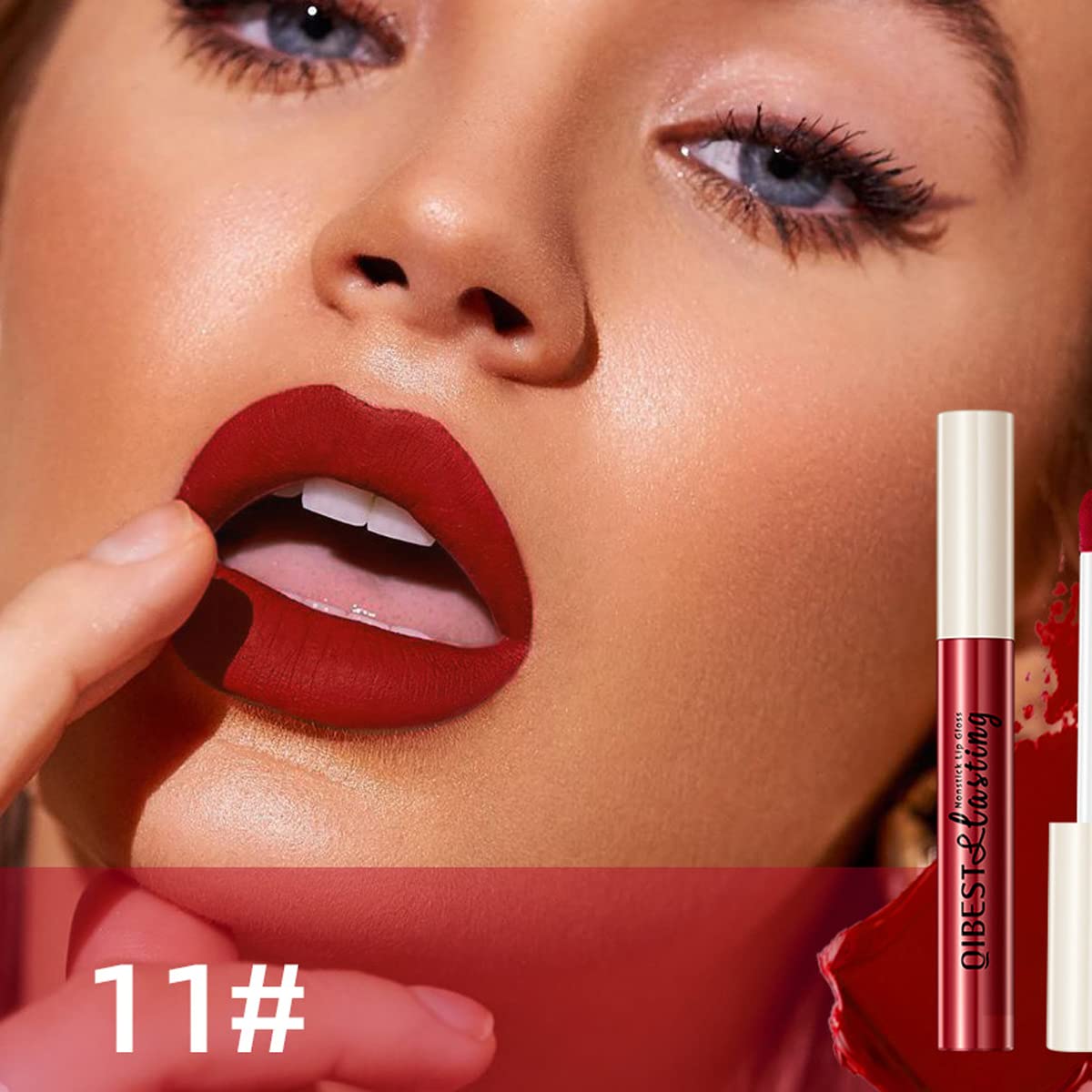 Pakivs 12Pcs Matte Liquid Lipstick Set, Dark Bright Red 24-hour Lip Gloss Kit Long-Lasting Waterproof Lip Stain Non-Stick Cup Not Lipgloss Set for Women