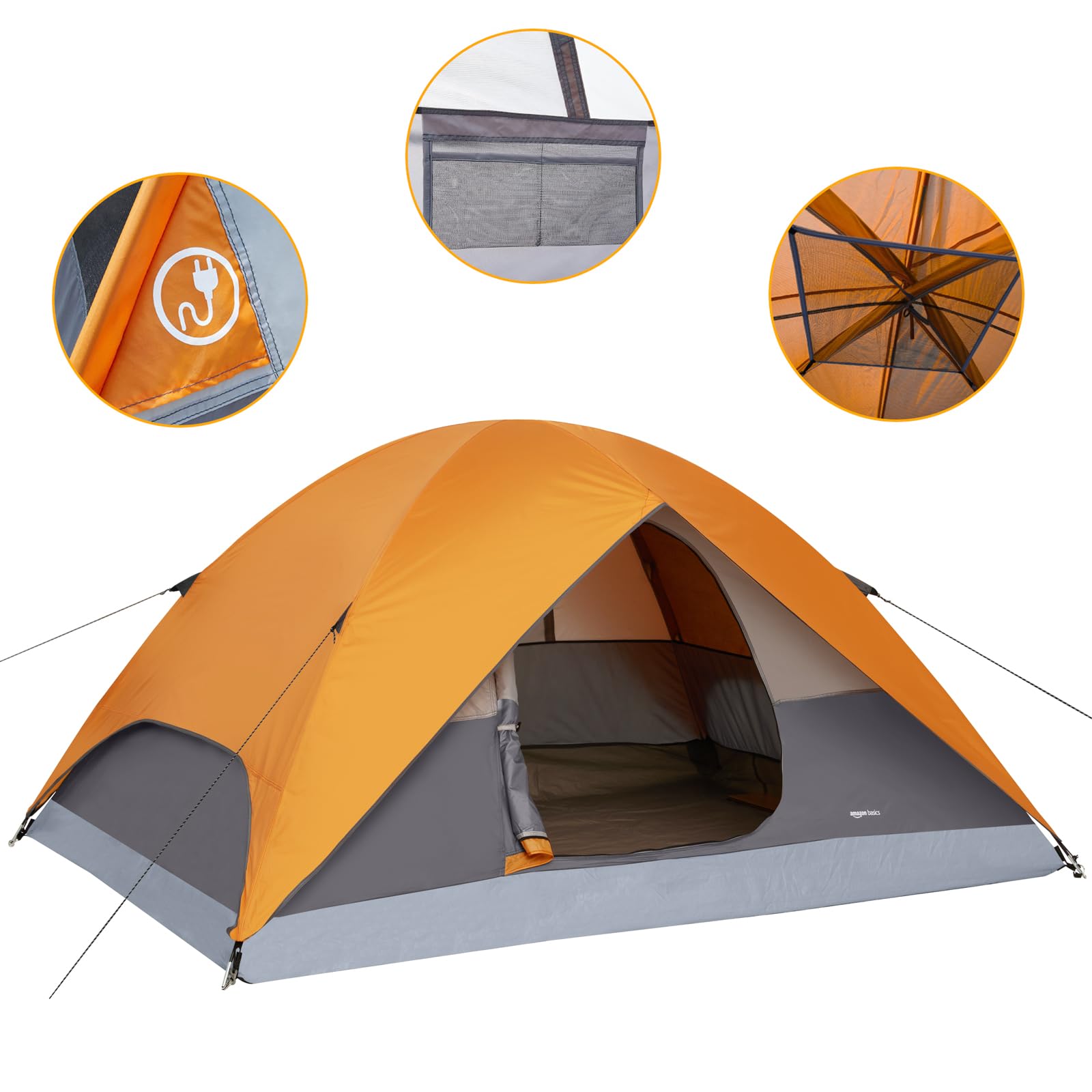 Amazon Basics Kuppelzelt für Camping, mit Regenschutz und Tragetasche, 3-Jahreszeiten-Zelt, einfacher Aufbau, 2 Personen, Orange und Grau 2