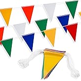 Safety Banner Flags, Perimeter Warning Flag Line, For Flagging Construction/Traffic Barrier/Parking Lot/Rooftop/Party & Special Events Multicolor 7" X 10" Pennants On 50' String