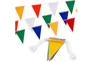 GUFJUCH Safety Banner Flags, Perimeter Warning Flag Line, For Flagging Construction/Traffic Barrier/Parking Lot/Rooftop/Party & Special Events Multicolor 7" X 10" Pennants On 50' String
