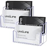 Uniclife 2 Pack Acrylic Business Card Holder for Desk 2 Slots Clear Business Card Display Stand for Men & Women Desktop Business Card Organizer Card Stand for Office Home Exhibition, 120 Card Capacity
