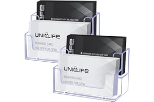 Uniclife 2 Pack Acrylic Business Card Holder for Desk 2 Slots Clear Business Card Display Stand for Men & Women Desktop Business Card Organizer Card Stand for Office Home Exhibition, 120 Card Capacity