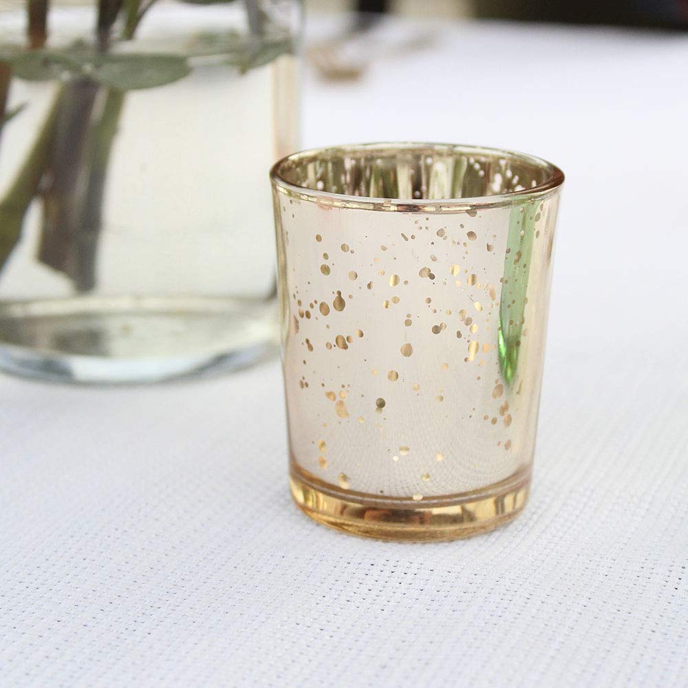 Just Artifacts Mercury Glass Votive Candle Holder 2.75"H (25pcs, Speckled Gold) -Mercury Glass Votive Tealight Candle Holders for Weddings, Parties and Home DÃcor