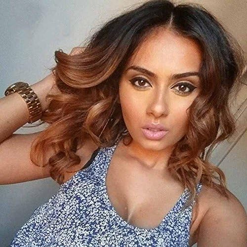 FOND Body Wave Ombre Human Hair Wig for Women 100% Brazilian Virgin Human Hair Lace Front Wig with Baby Hair Pre Plucked Natural Hairline Wig(14inch, T1b/30)