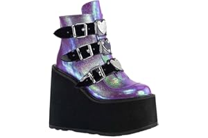 Masbird Platform Boots for Women Square Toe Lace up Zip Up Wedge Ankle Cowboy Boots Chunky Heel Combat Motorcycle Boots