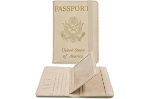 Melsbrinna Rfid Passport Holder，Cute Passport Cover for Women/Men Travel Wallet,Travel Passport Wallet RFID Blocking Passport Cover Travel Documents Organizer with Pen Holder (Beige)