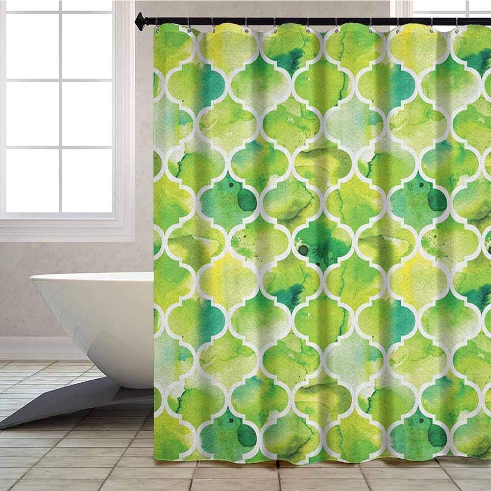Shower Curtains, Moroccan Trellis Pattern in Green Tones Watercolor Vintage Artwork, 72" x 84