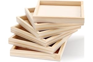 BESPORTBLE Wooden Trays, 6 Pack Square Serving Boxes - Unfinished Small Wood Serving Tray for Montessori Materials, Crafts to