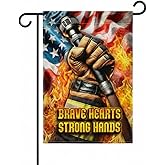 FLAGMEUP8386 Firefighter Garden Flag 12x18 In Doublesided Brave Hearts Strong Hands First Responder Hero Tribute Weather-Resistant Outdoor Home Fire Station Decor for Gifts for Firemen, friends and families