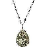 TGH Natural Raw Pyrite Druzy Pendant Necklace - Handmade Crystal Stone Jewelry for Women - 16+2 Inch Black Plated Brass Chain - AAA Grade
