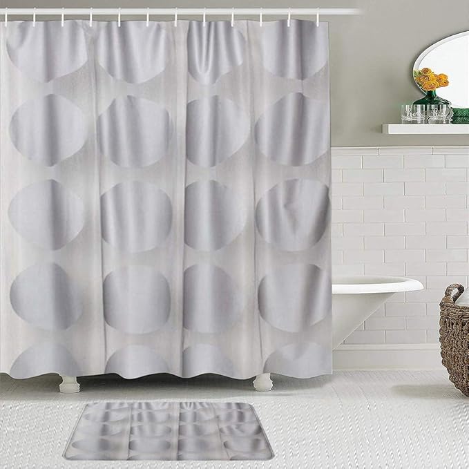 MTevocon Juegos de Cortinas de baño con alfombras Antideslizantes, Diseño de Encaje de círculo MTevocon Juegos de Cortinas de baño con alfombras Antideslizantes, Diseño de Encaje de círculo