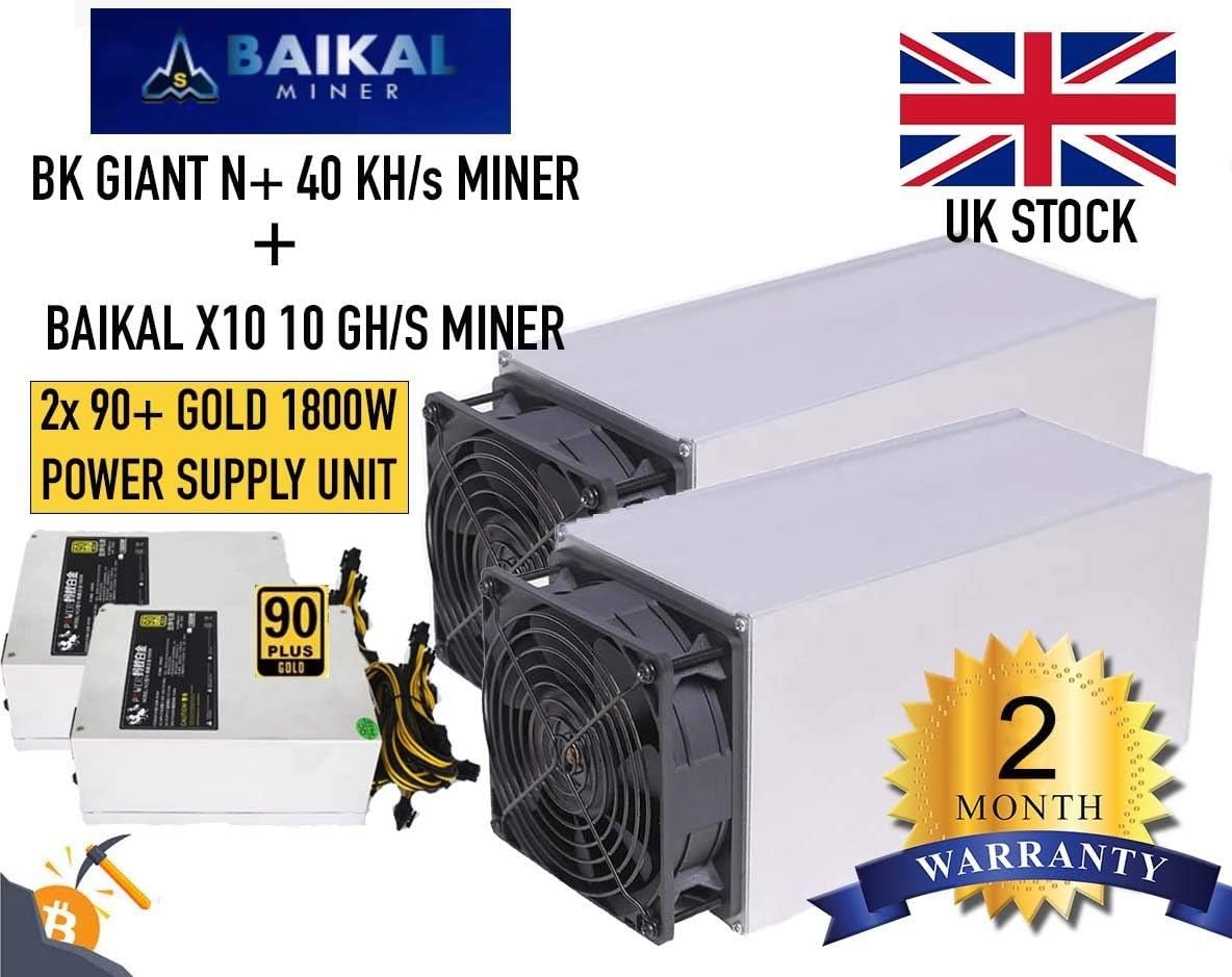 Baikal BK-X10 + Baikal Giant N+ ASIC Miners + 2x 1800W Power Supply Units