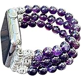Amethyst Bracelet Compatible for Apple Watch Band 40mm/38mm/41mm Series 9 8 7 SE Series 6/5/4 Women Fashion Natural Gemstone Handmade Stretchy Watch Strap (38mm/40mm/41mm)