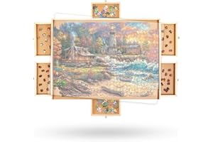 2000 Piece Wooden Jigsaw Puzzle Board -6 Drawers, Rotating Puzzle Table | 41.5” X 30” Jigsaw Puzzle Table | Puzzle Cover Included - Portable Puzzle Tables for Adults and Kids by Beyond Innoventions