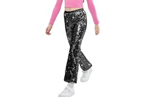 LOLANTA Girls Sequin Flare Pants Sparkle Bell Bottoms Kids Elastic Waist Glitter Disco Dance Trousers
