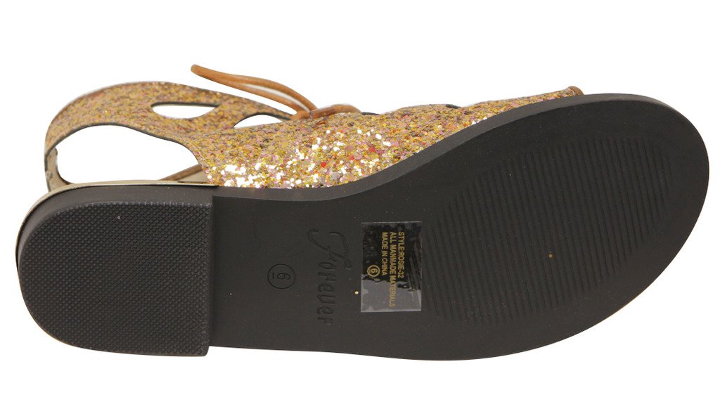 Forever Rosie-32 Women's metal trim toe glitter geometric lace up slingback flat sandals Bronze 6.5 - Image 3