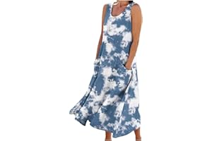 LEHOZIHEQ Summer Dresses for Women 2024 Casual Boho Sundress Crew Neck Sleeveless Beach Maxi Dresses with Pockets