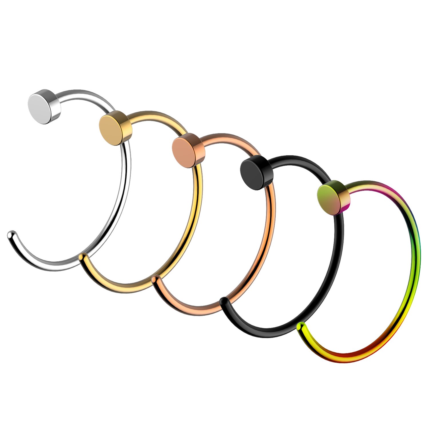 UHIBROS Nose Ring Hoop, 5 Pcs a Set 316L Stainless Steel Nose Rings Hoop Nose Piercing Body Jewelry,Unisex (Sliver)