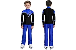 Loyan Youth Boys Gymnastics Outfits Figure Skating Workout Lyrical Dance Costume Dancewear Crop Top with Pants Set Royal Blue