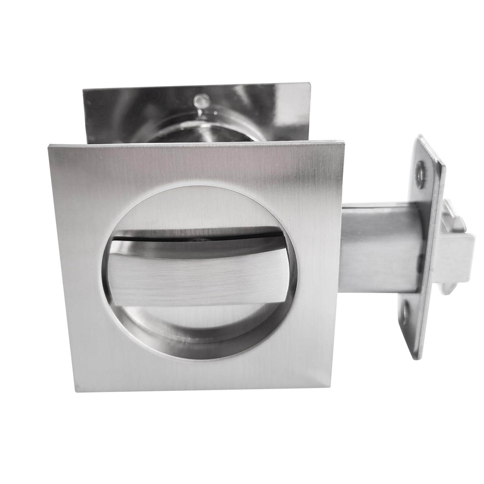 Betensh Recessed Pocket Door Lock - Keyless, Privacy, Square Sliding Door Handle - 2 Sided, 66mm Silver